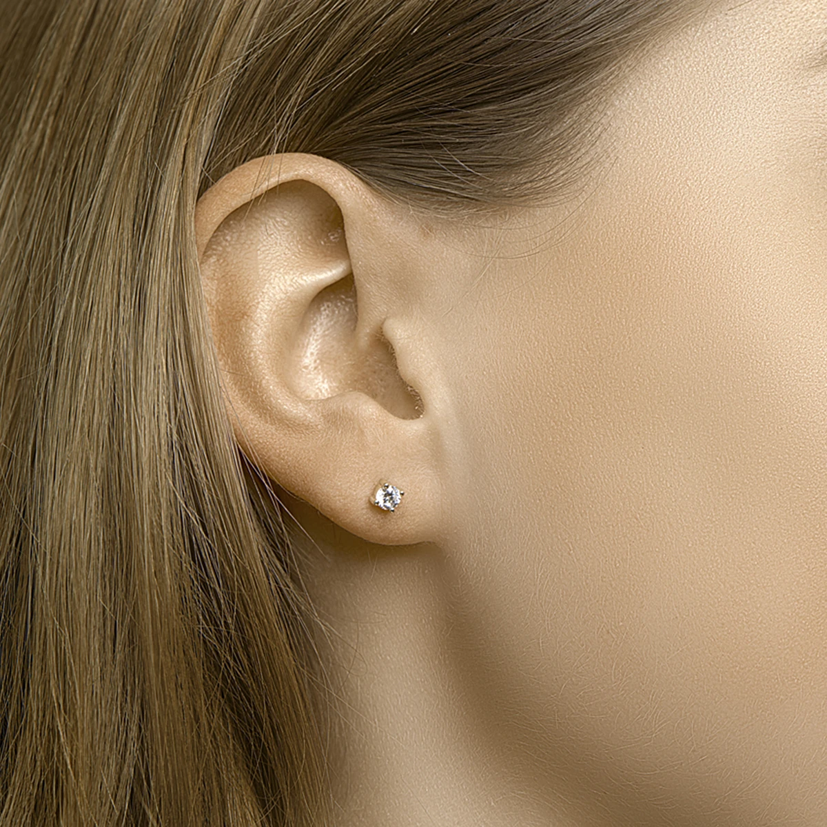oorknoppen zirkonia 14K geelgoud
