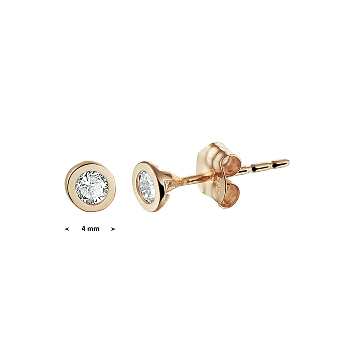 oorknoppen zirkonia 14K roségoud