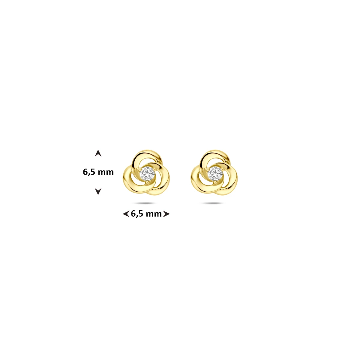 oorknoppen zirkonia 6,5 mm 14K geelgoud