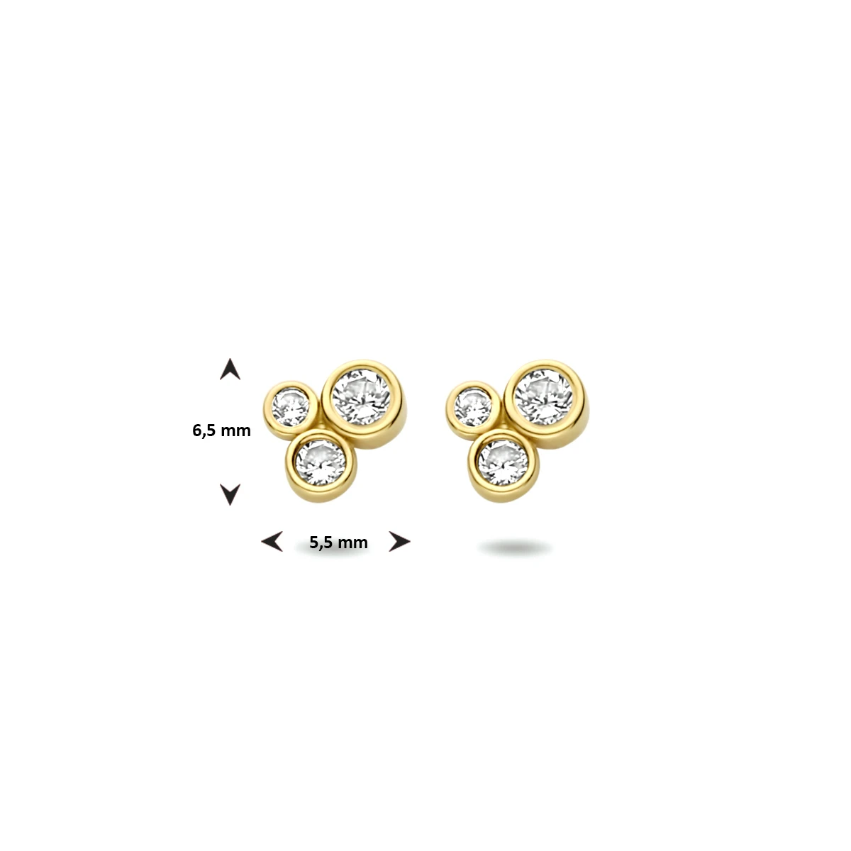 oorknoppen zirkonia 6,5 mm 14K geelgoud