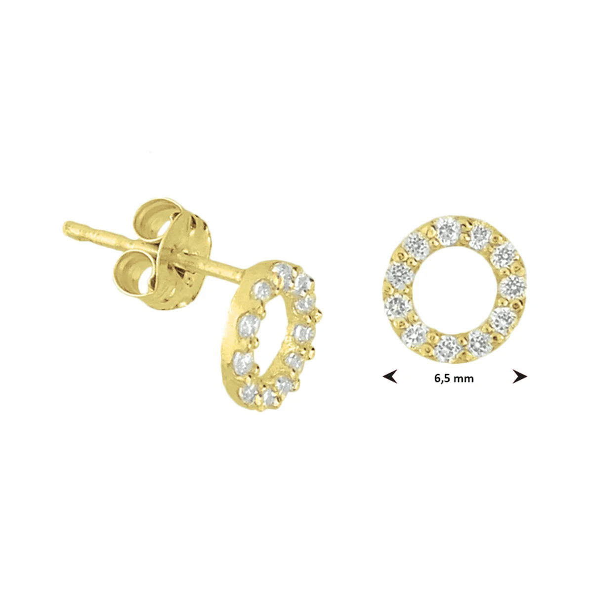 oorknoppen zirkonia 6,5 mm 14K geelgoud