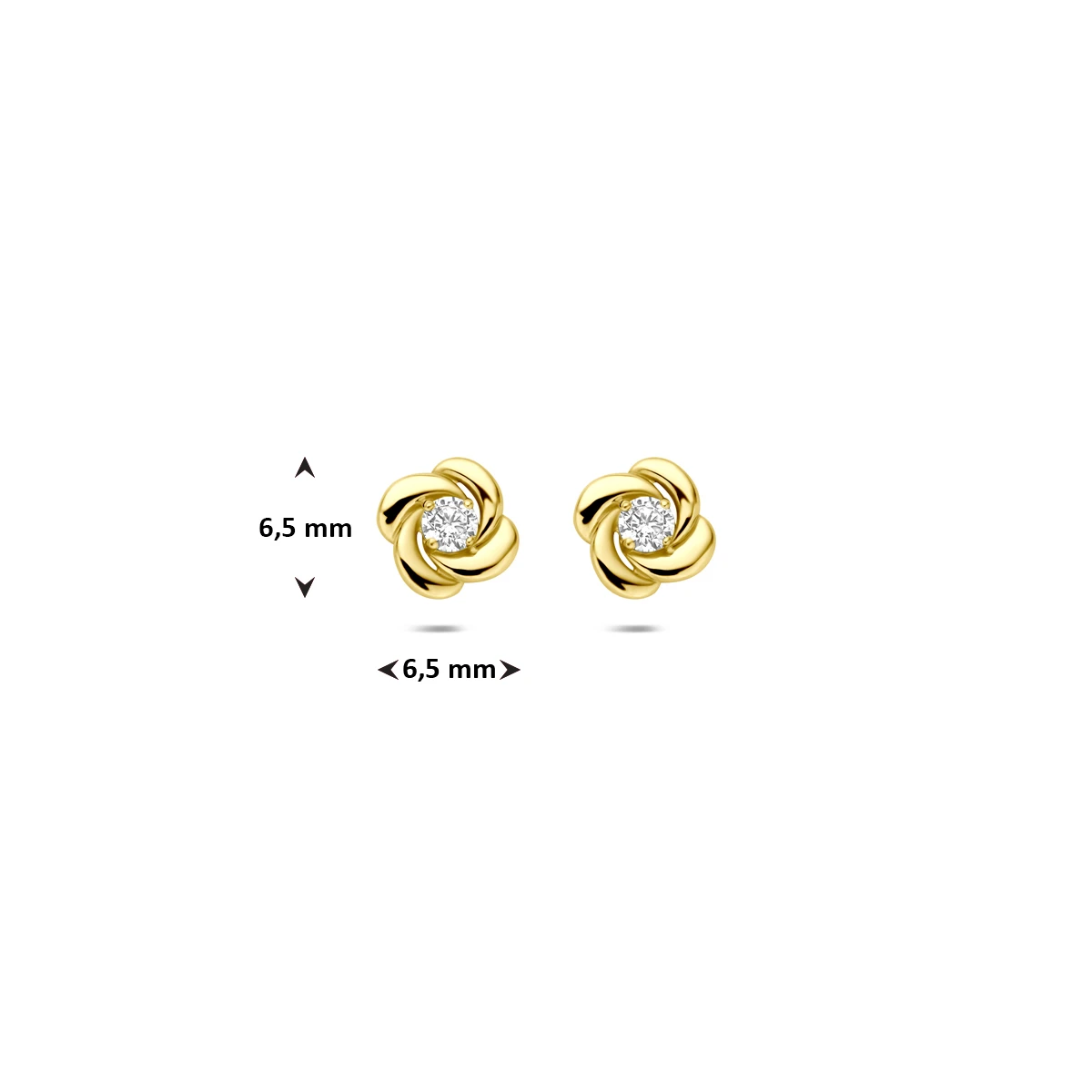 oorknoppen zirkonia 6,5 mm 14K geelgoud