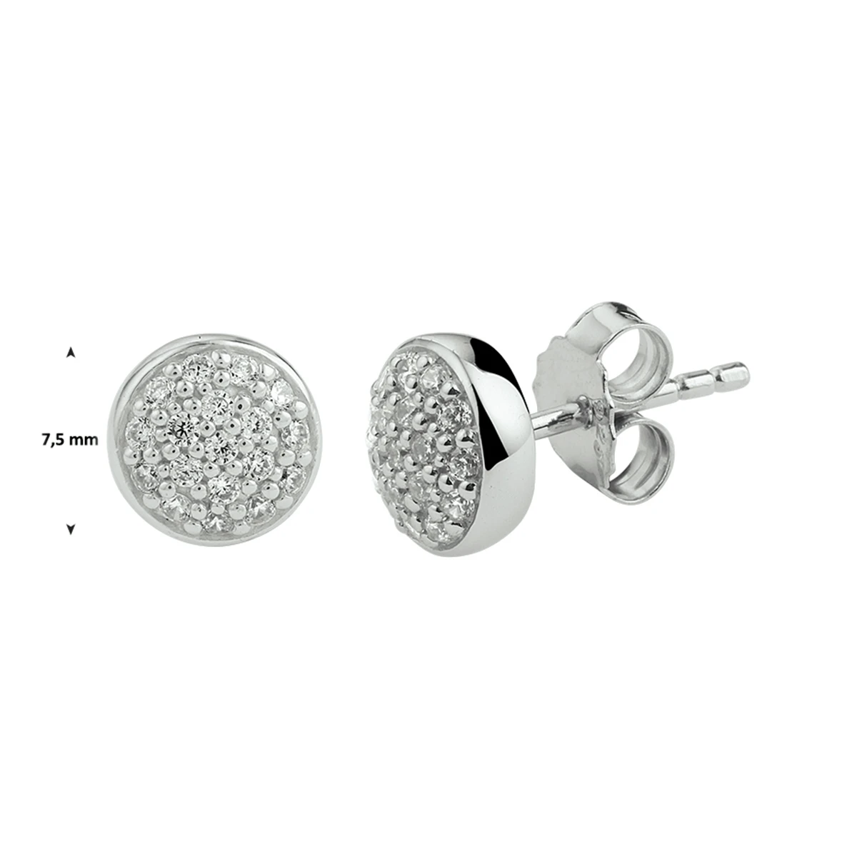 oorknoppen zirkonia 7,5 mm zilver gerhodineerd