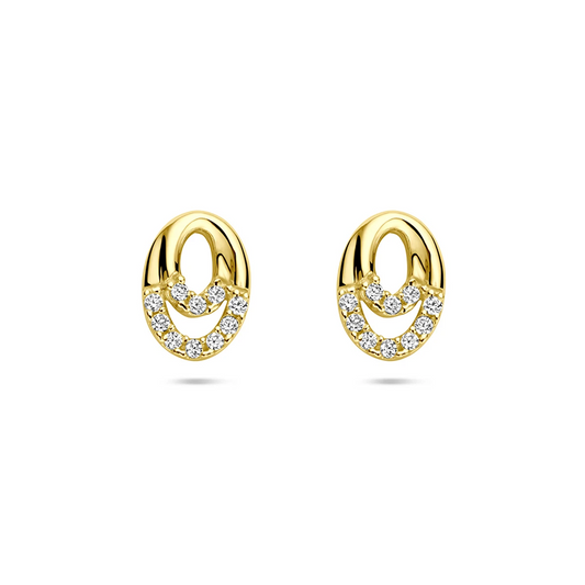 oorknoppen zirkonia 8 mm 14K geelgoud
