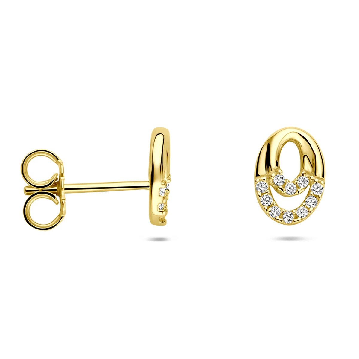 oorknoppen zirkonia 8 mm 14K geelgoud