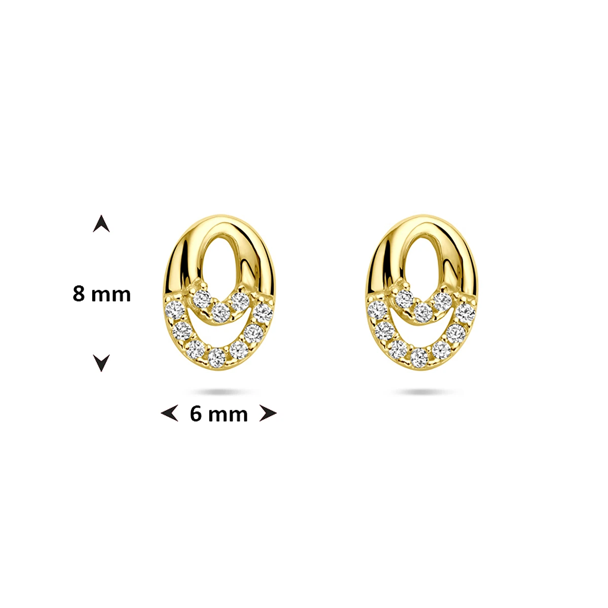 oorknoppen zirkonia 8 mm 14K geelgoud