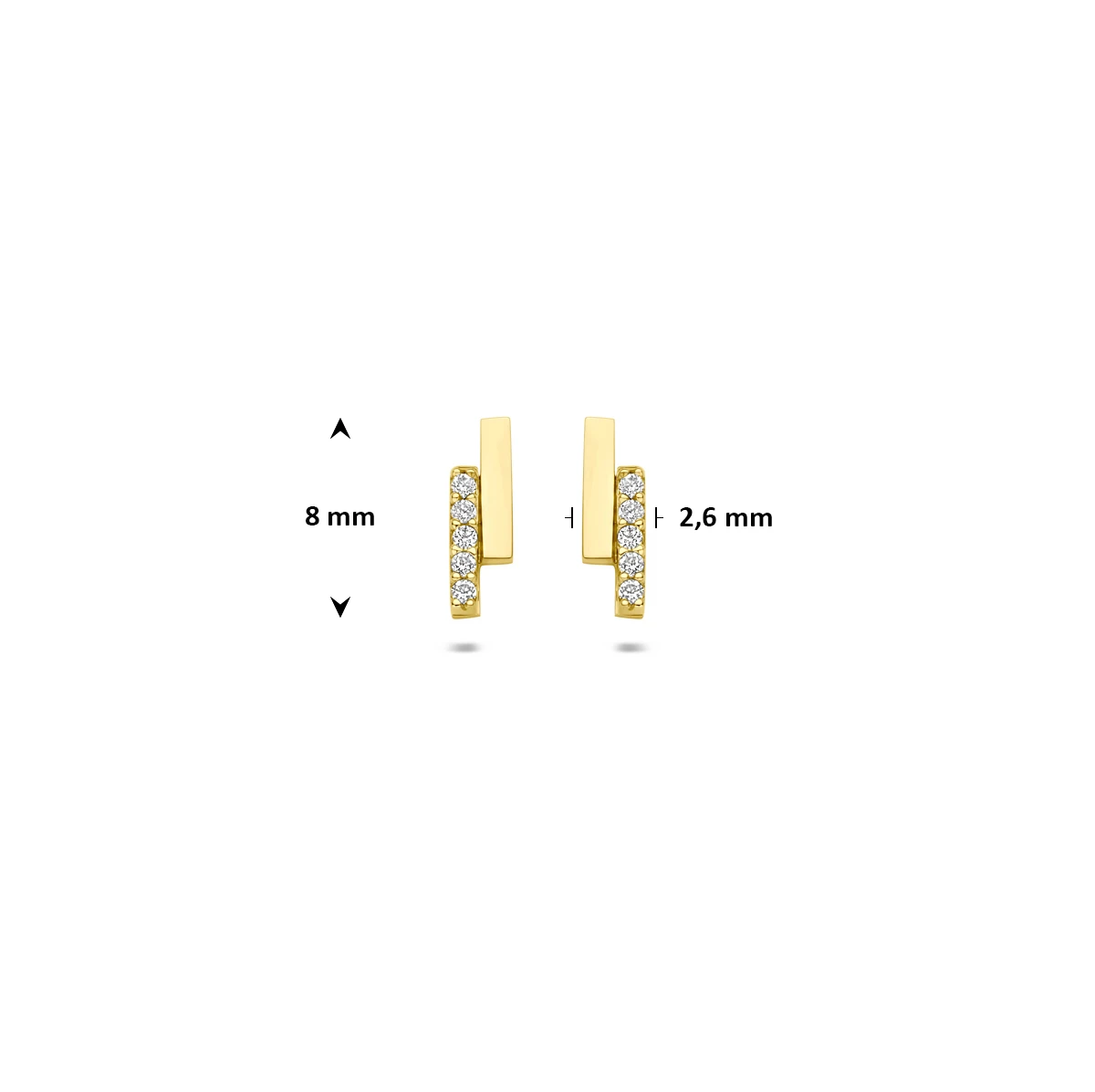 oorknoppen zirkonia 8 mm 14K geelgoud