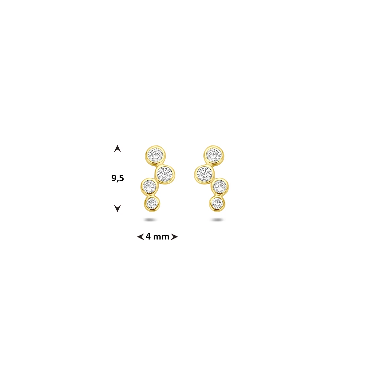 oorknoppen zirkonia 9,5 mm 14K geelgoud