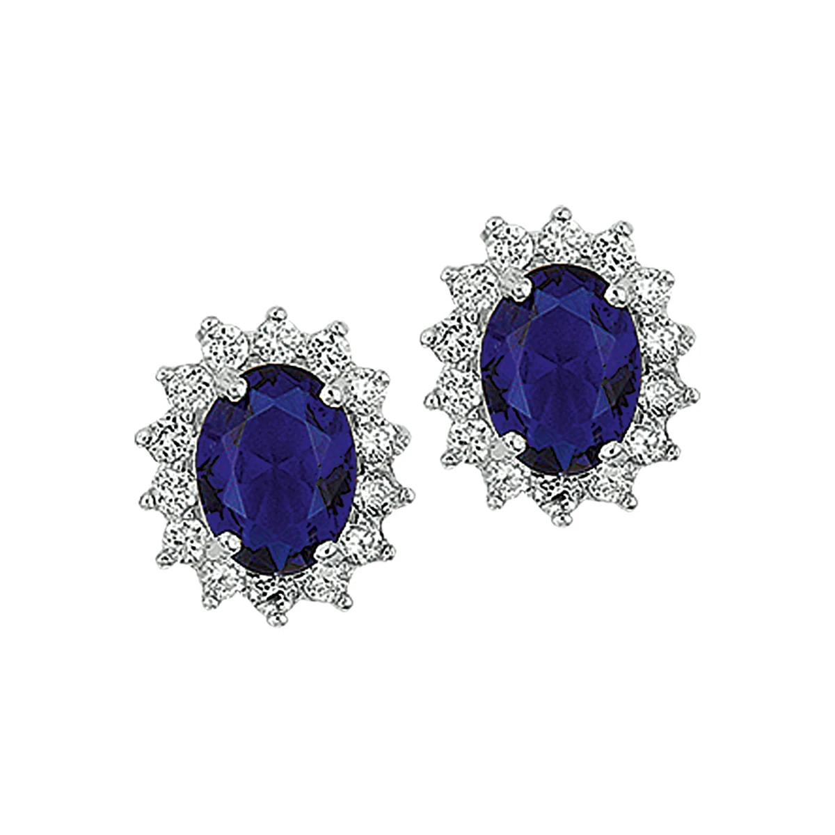 oorknoppen zirkonia en synthetische saffier halo zilver gerhodineerd