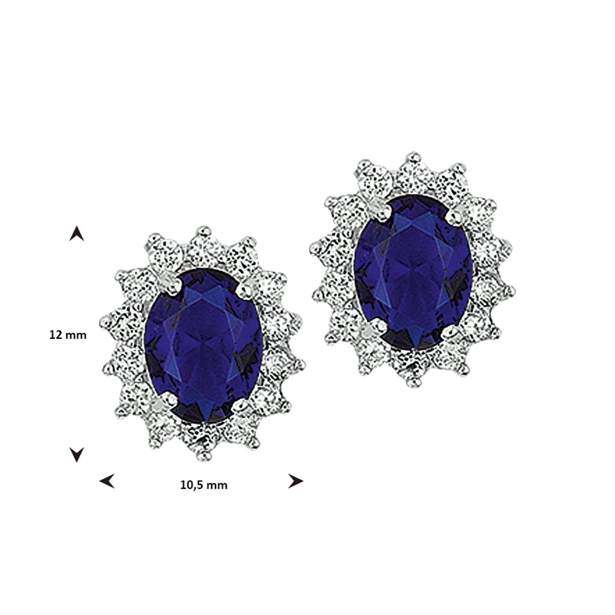 oorknoppen zirkonia en synthetische saffier halo zilver gerhodineerd