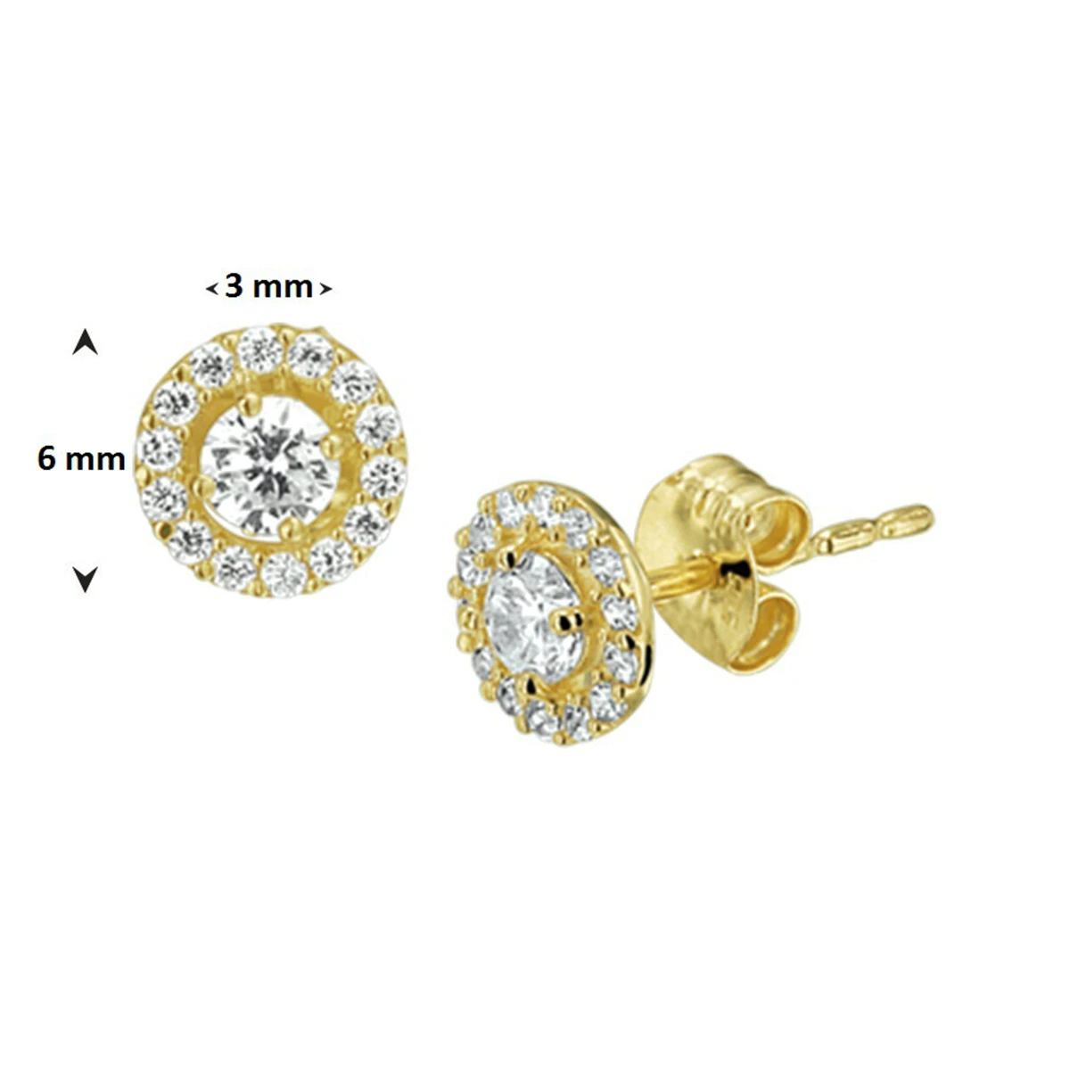 oorknoppen zirkonia halo 14K geelgoud