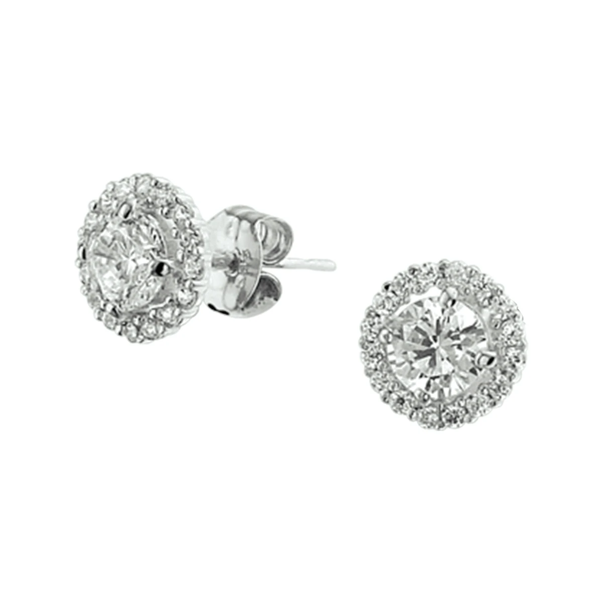 oorknoppen zirkonia halo 14K witgoud