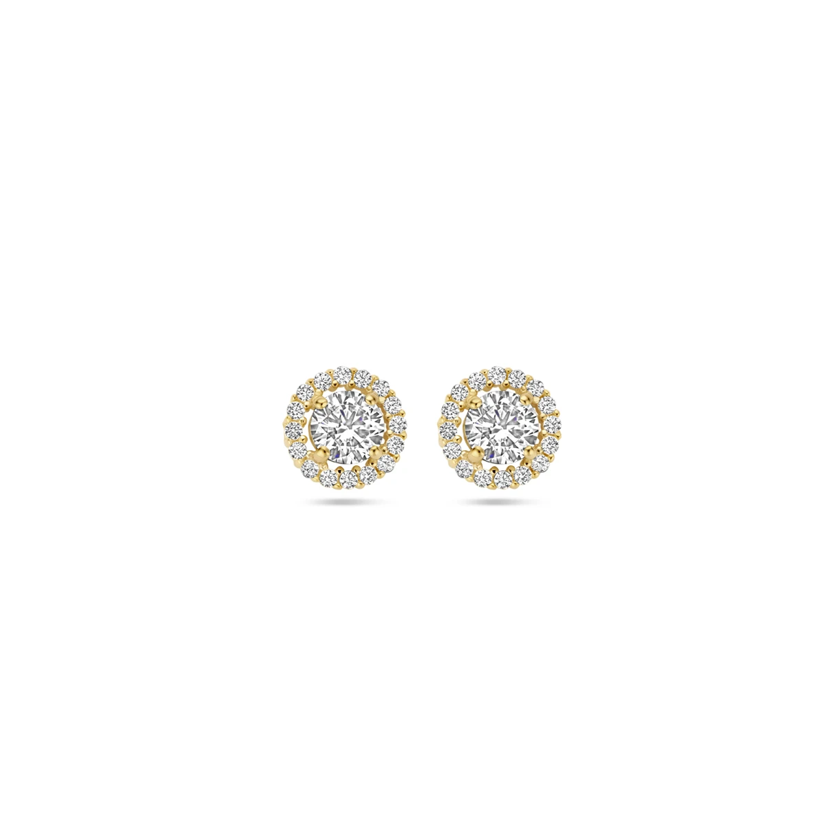 oorknoppen zirkonia halo 7 mm 14K geelgoud