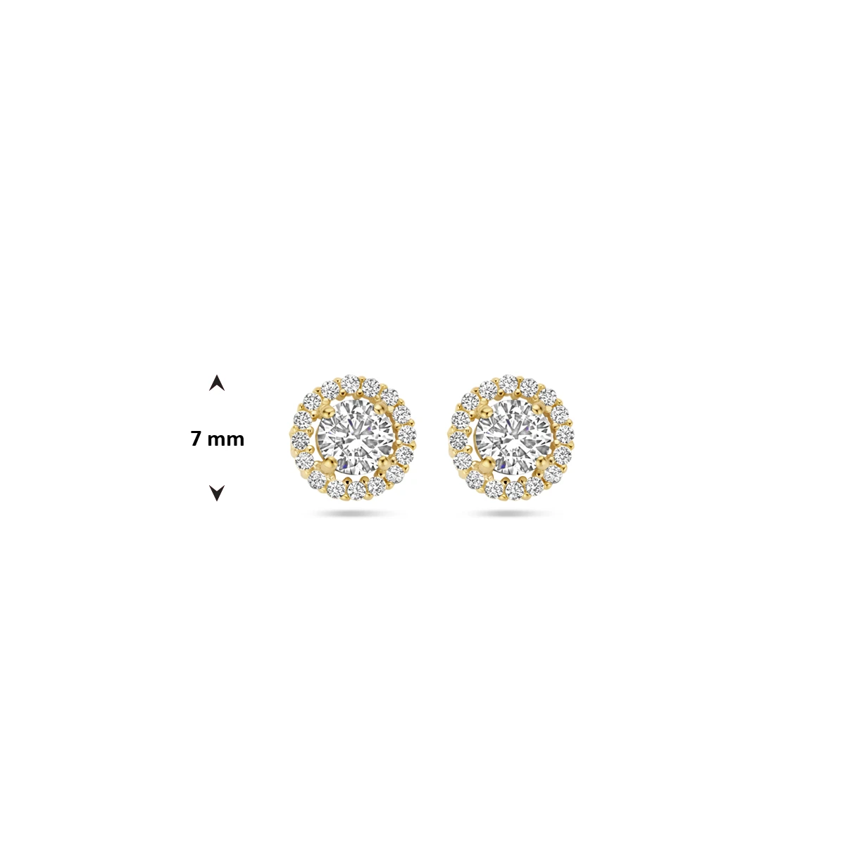 oorknoppen zirkonia halo 7 mm 14K geelgoud