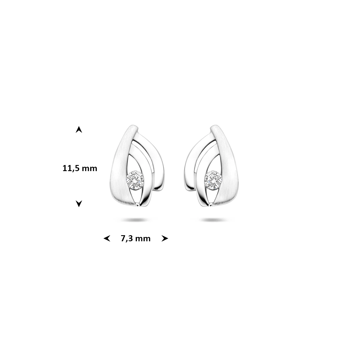 oorknoppen zirkonia poli/mat 11,5 mm zilver gerhodineerd