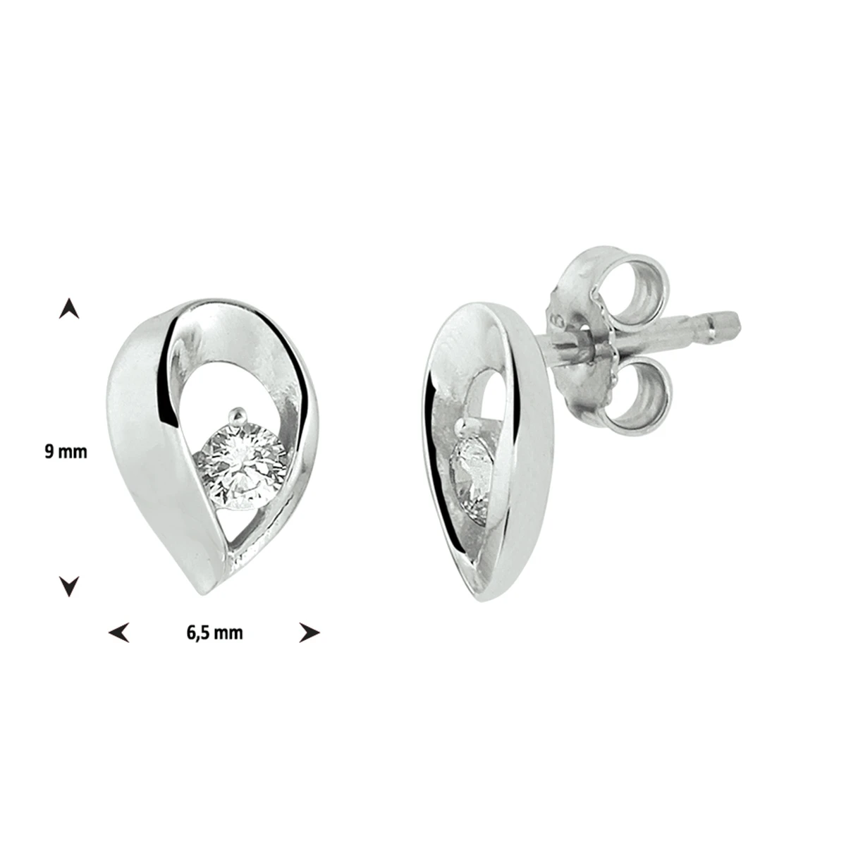 oorknoppen zirkonia zilver gerhodineerd