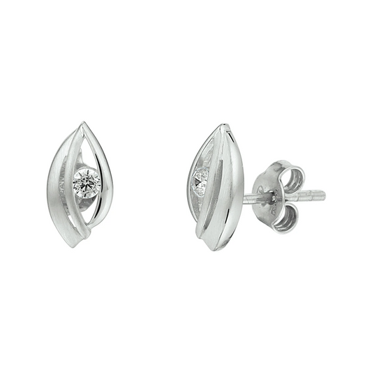 oorknoppen poli/mat zirkonia 11 mm zilver gerhodineerd