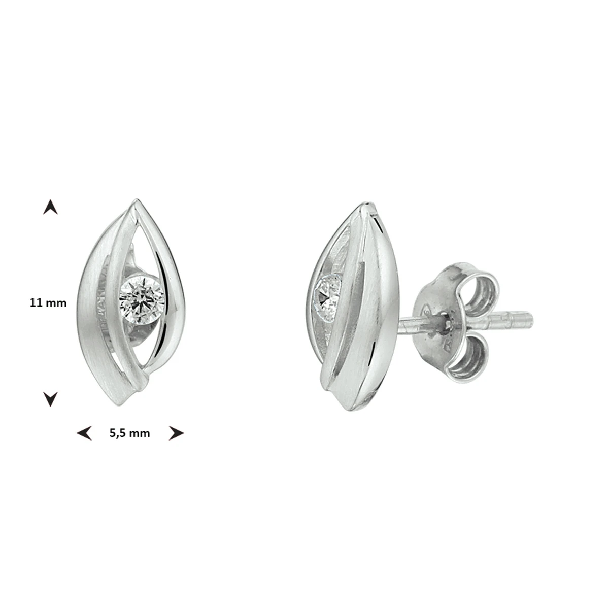 oorknoppen zirkonia zilver gerhodineerd