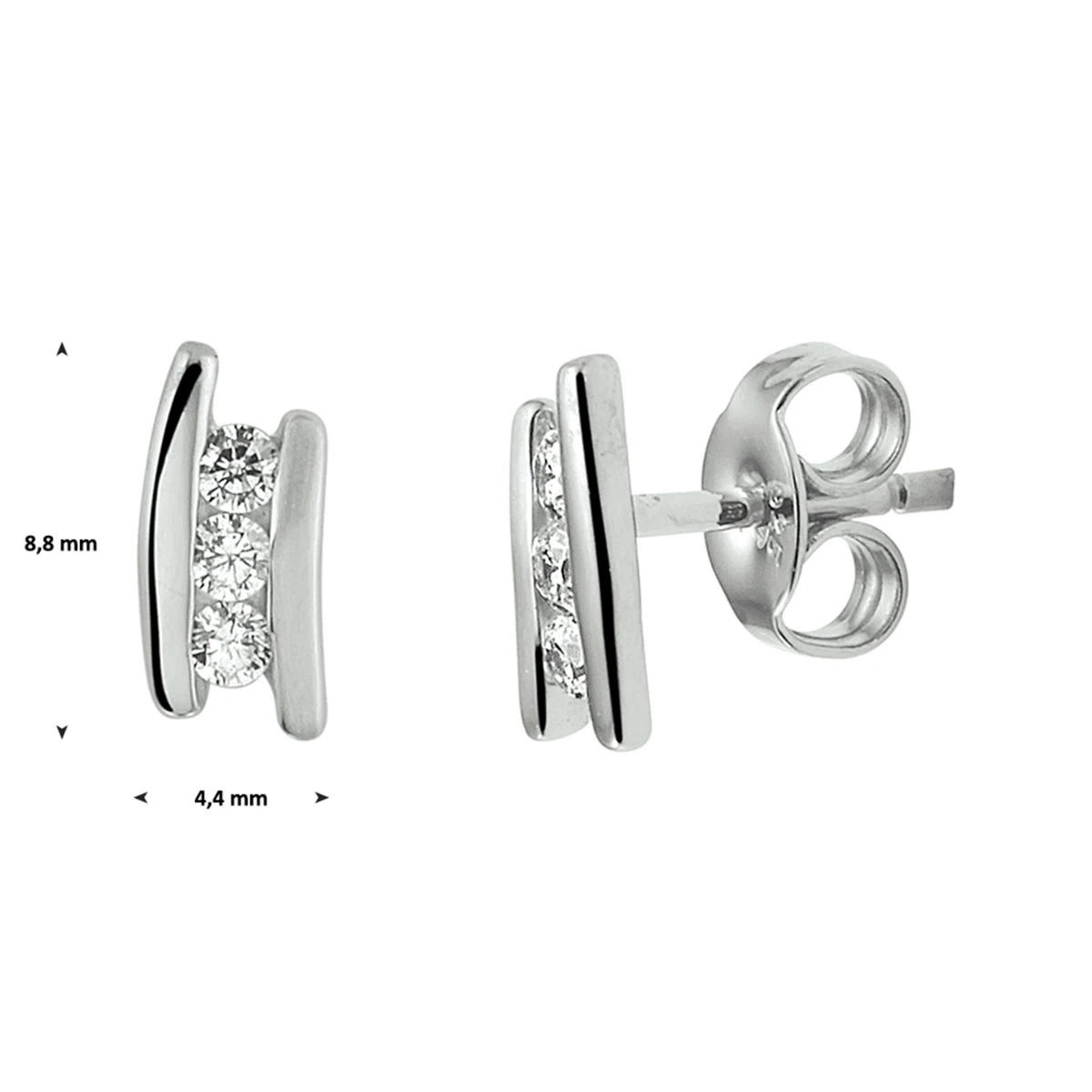 oorknoppen zirkonia zilver gerhodineerd