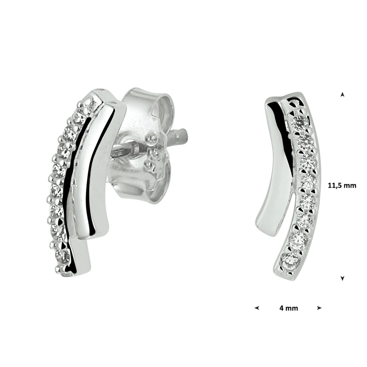 oorknoppen zirkonia zilver gerhodineerd
