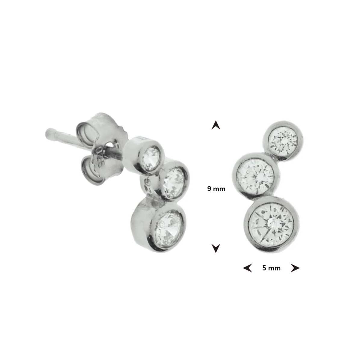 oorknoppen zirkonia zilver gerhodineerd