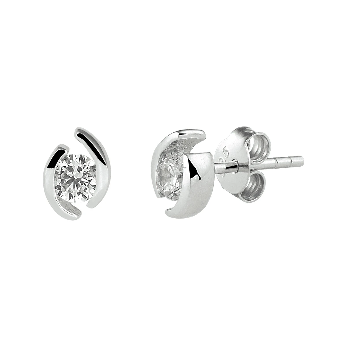 oorknoppen zirkonia zilver gerhodineerd