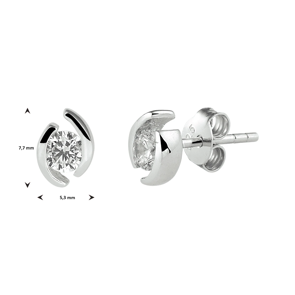 oorknoppen zirkonia zilver gerhodineerd