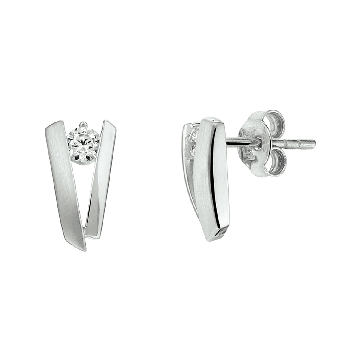 oorknoppen zirkonia zilver gerhodineerd