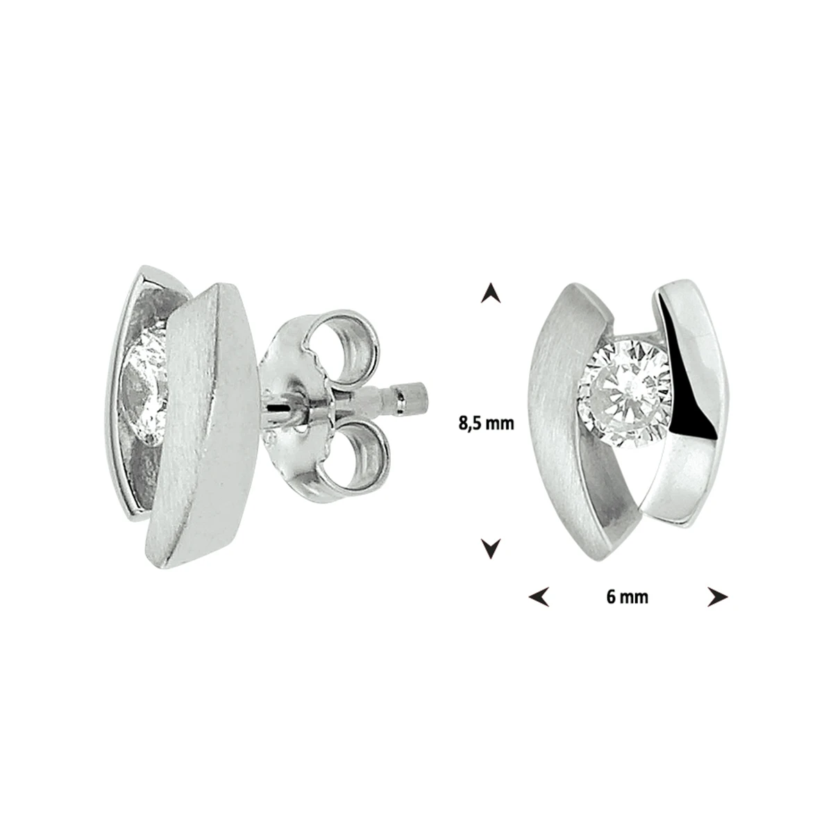 oorknoppen zirkonia zilver gerhodineerd