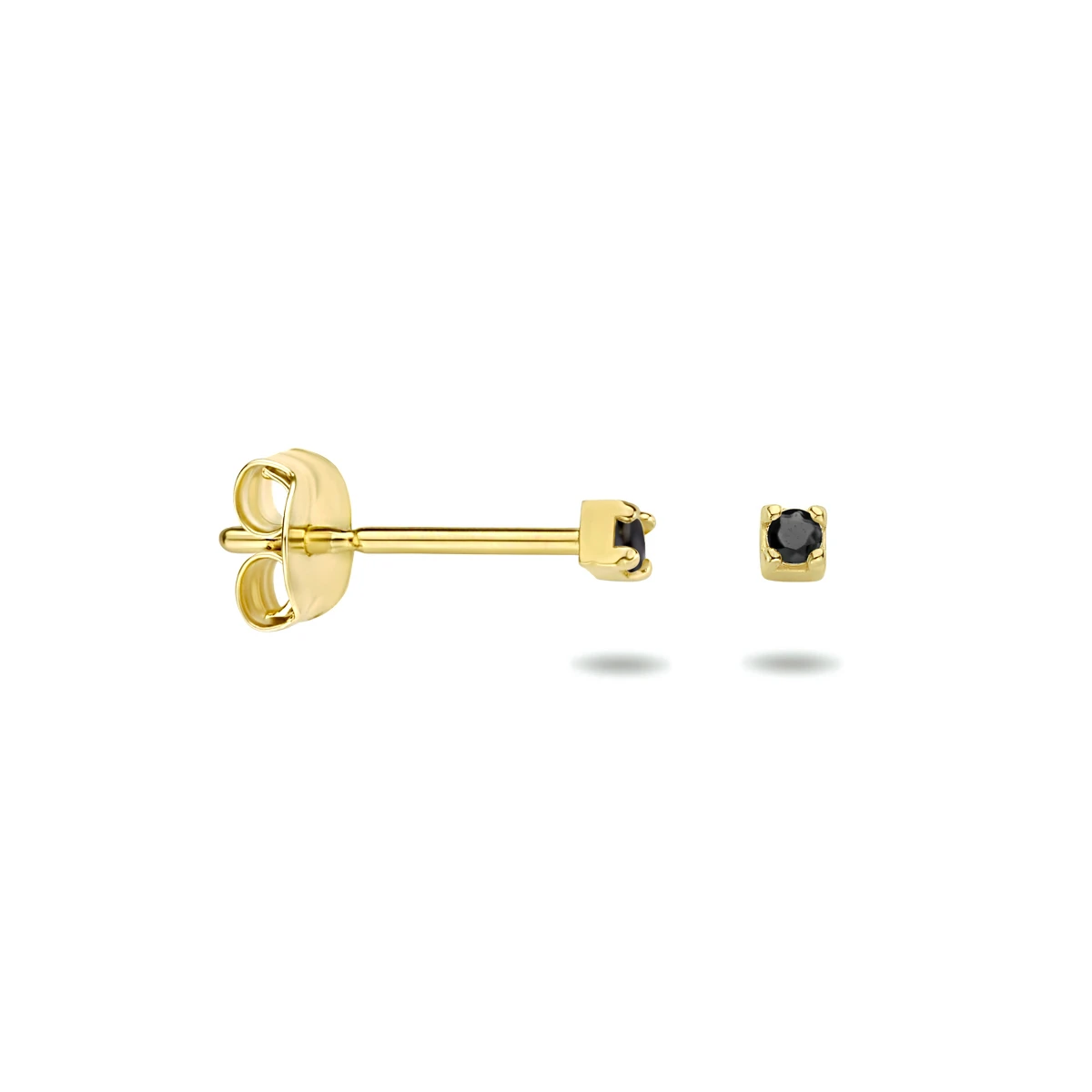 oorknoppen zwart zirkonia 14K geelgoud