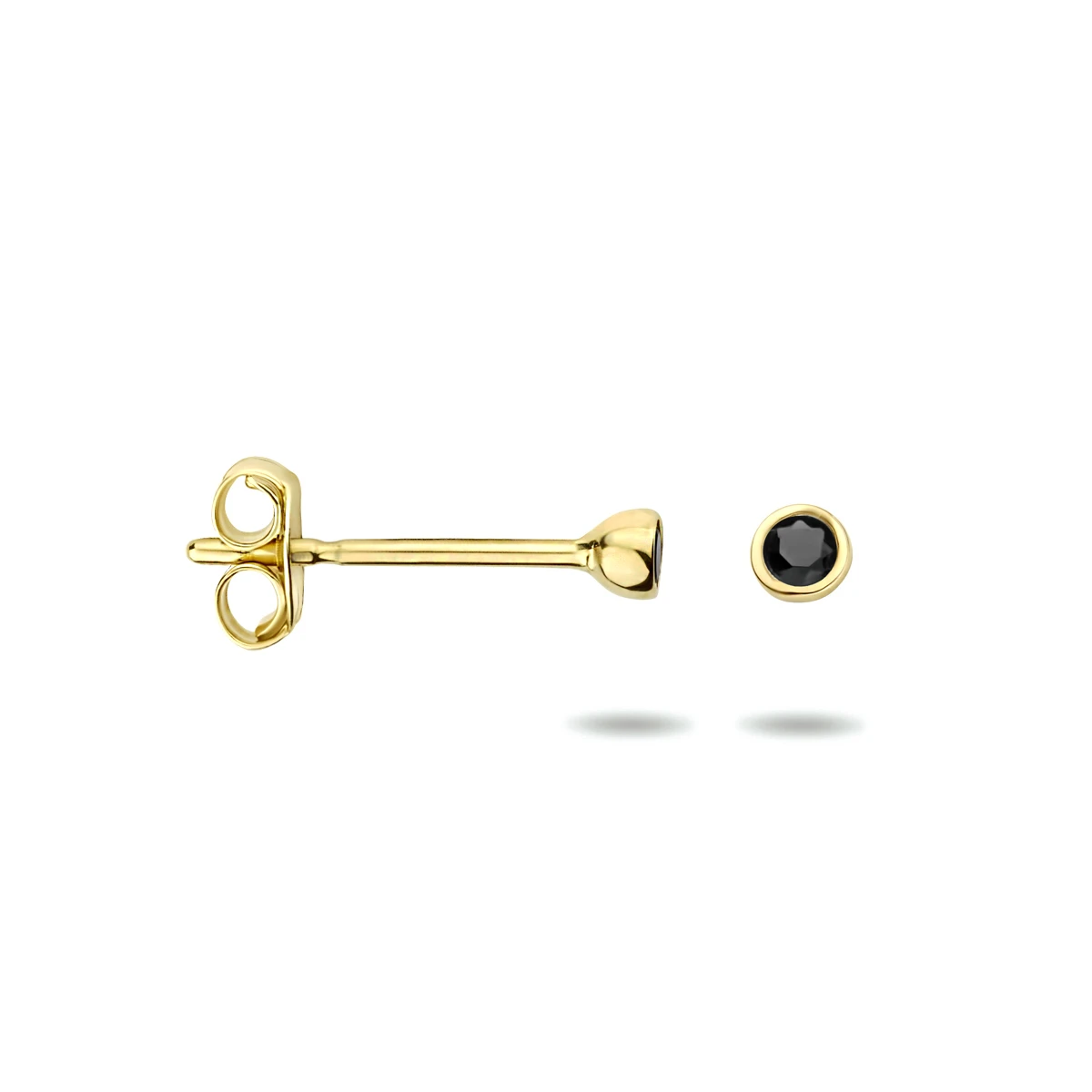 oorknoppen zwart zirkonia 14K geelgoud