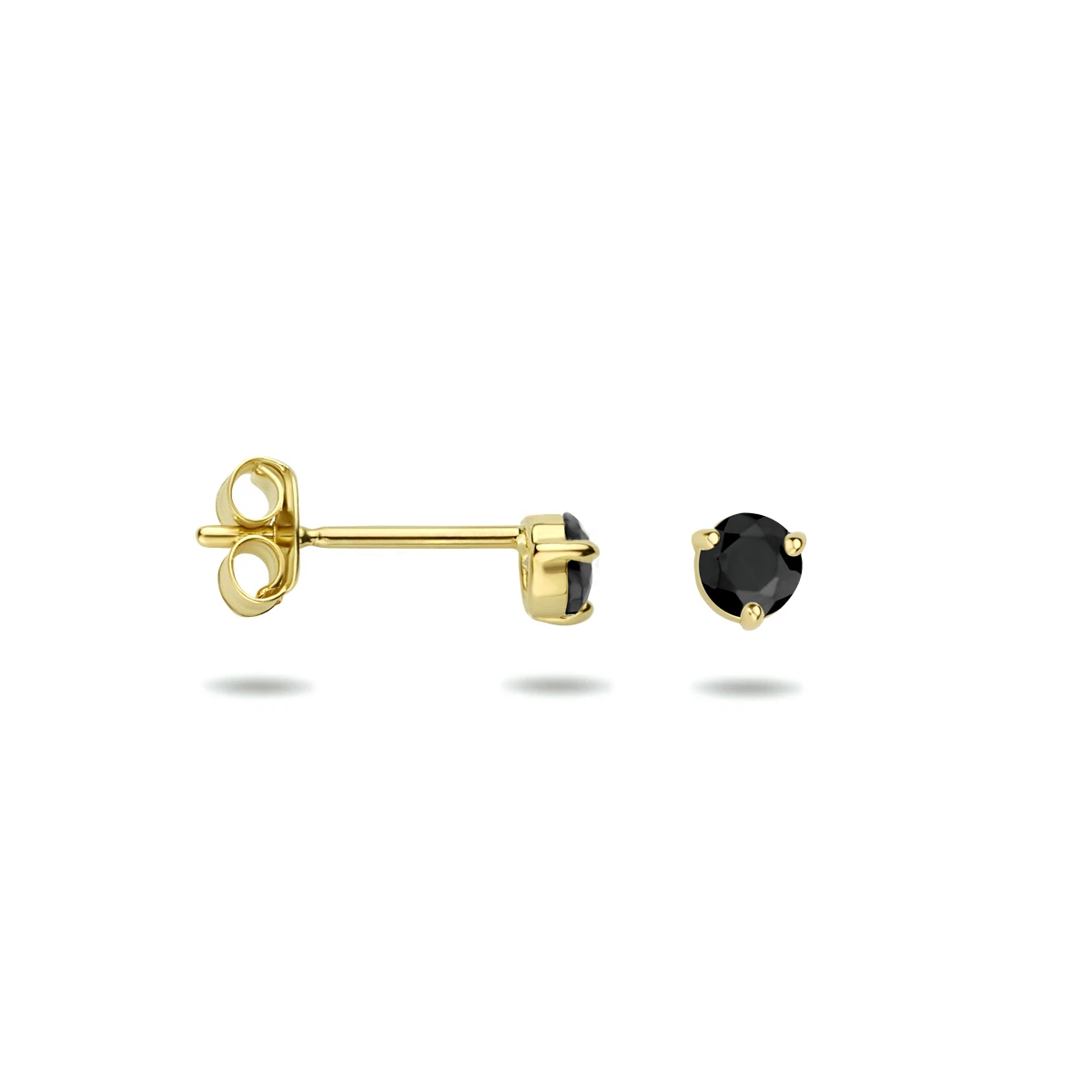 oorknoppen zwart zirkonia 14K geelgoud