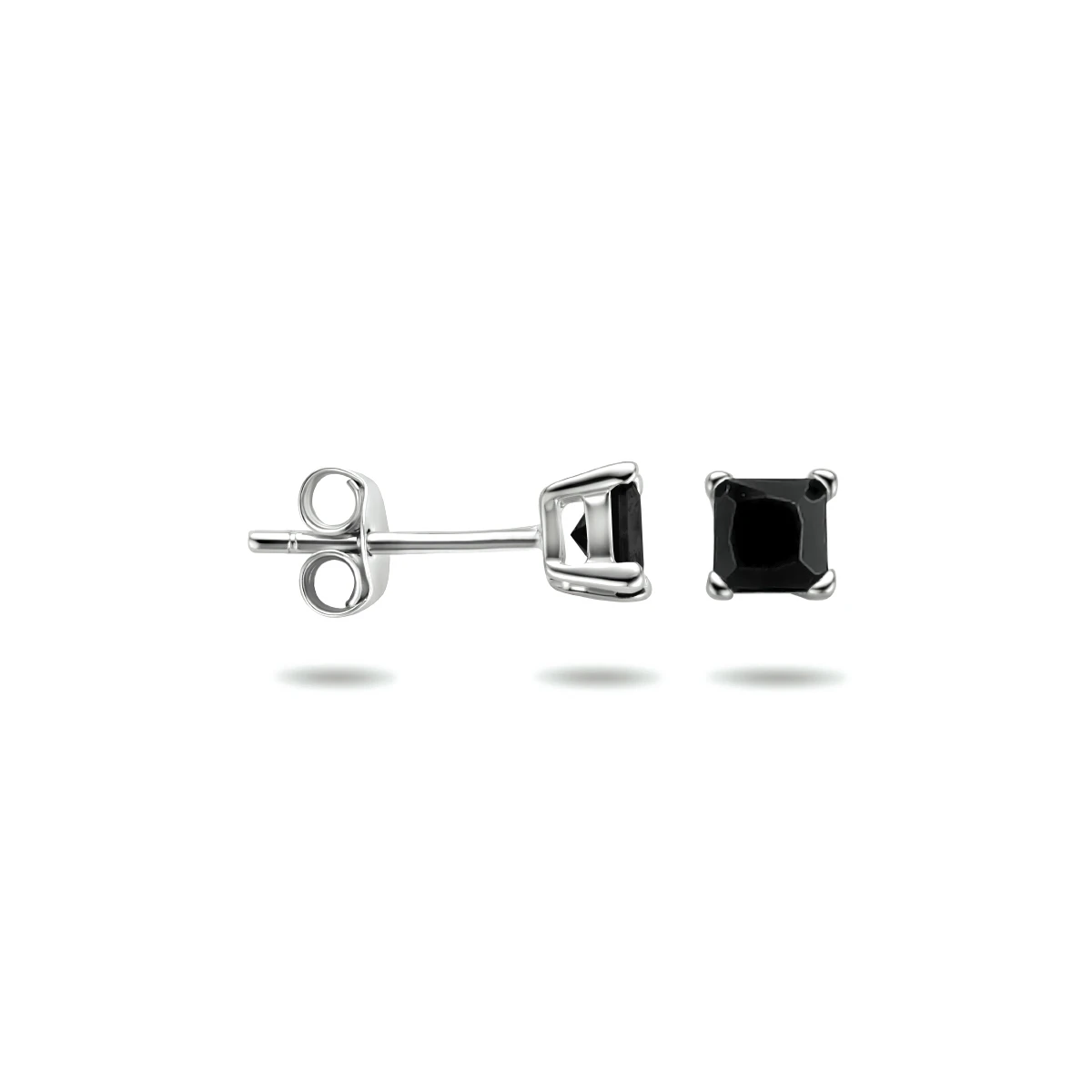 oorknoppen zwart zirkonia zilver gerhodineerd