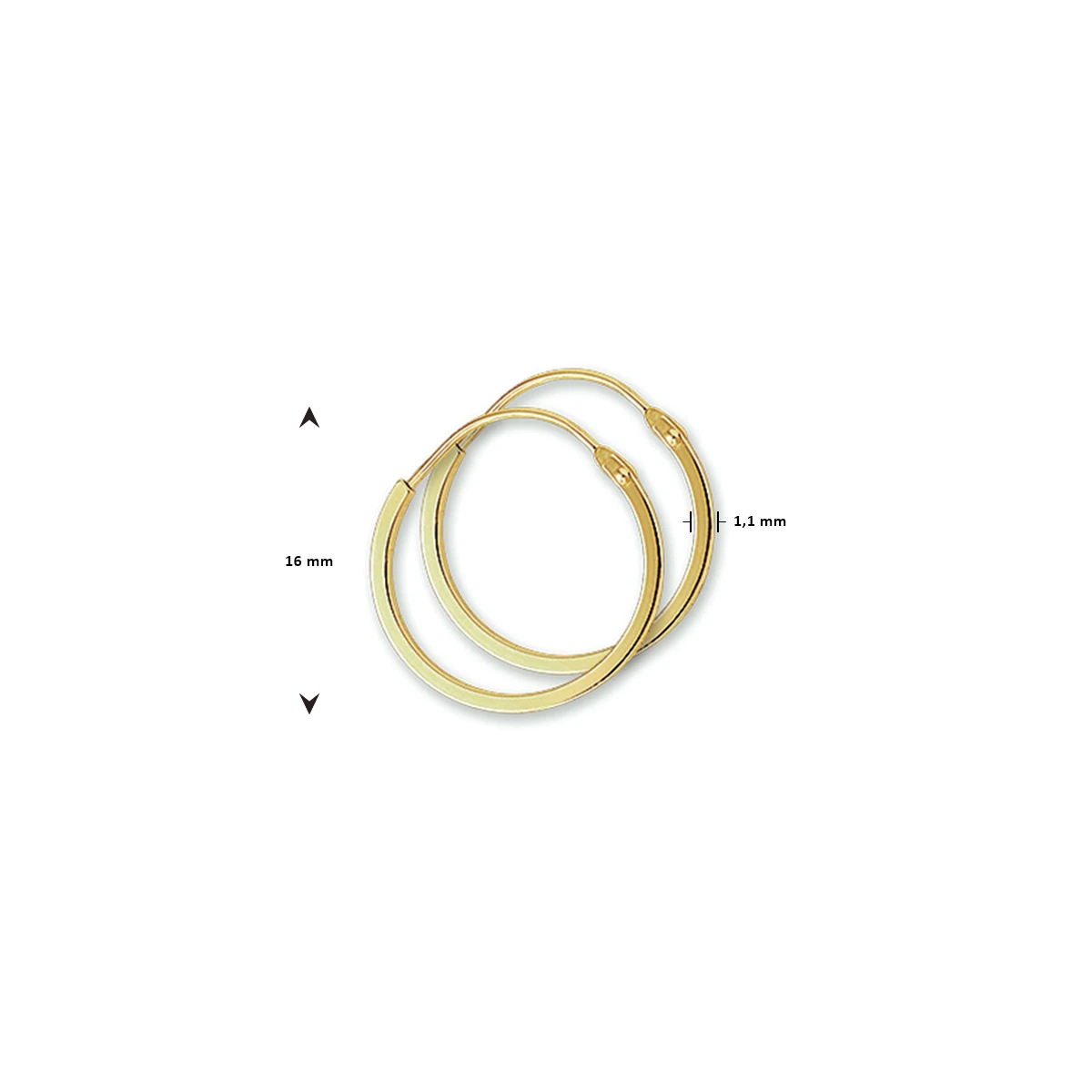 oorringen 1,1 mm vierkant 14K geelgoud
