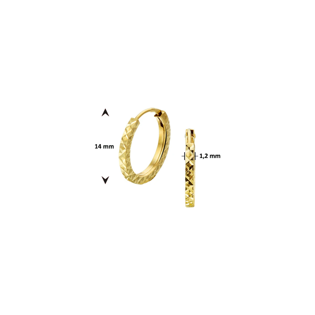 oorringen 1,2 mm vierkant gediamanteerd 14K geelgoud