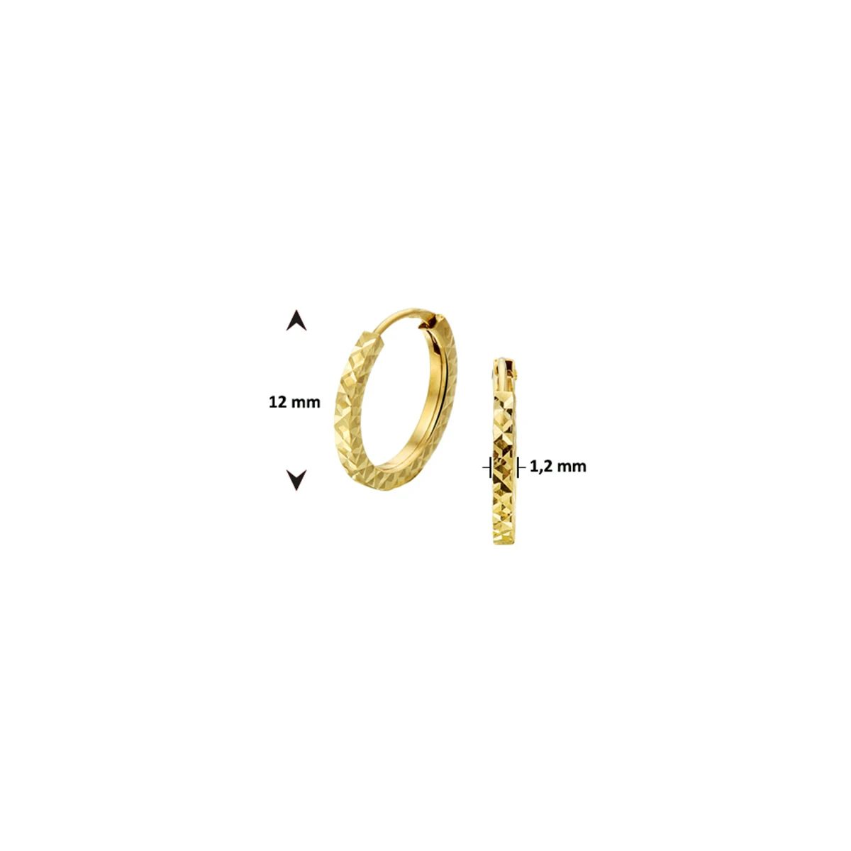 oorringen 1,2 mm vierkant gediamanteerd 14K geelgoud