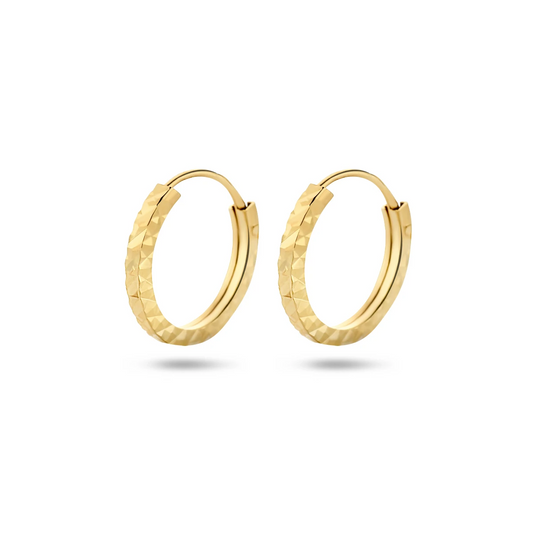 oorringen 1,2 mm gediamanteerd 14K geelgoud