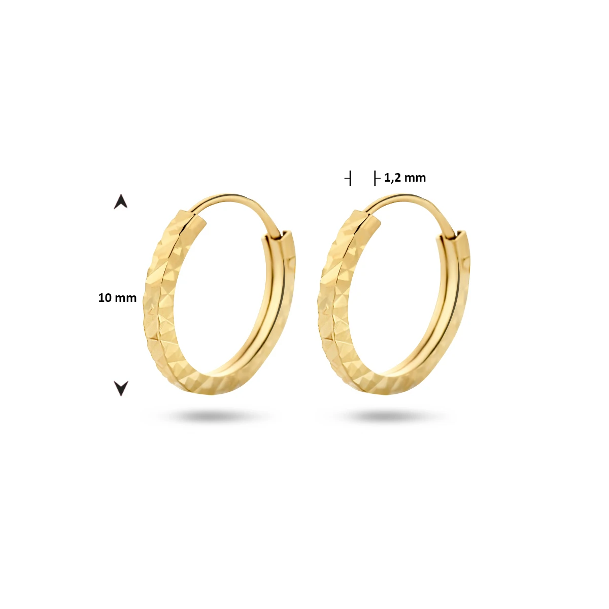 oorringen 1,2 mm gediamanteerd 14K geelgoud