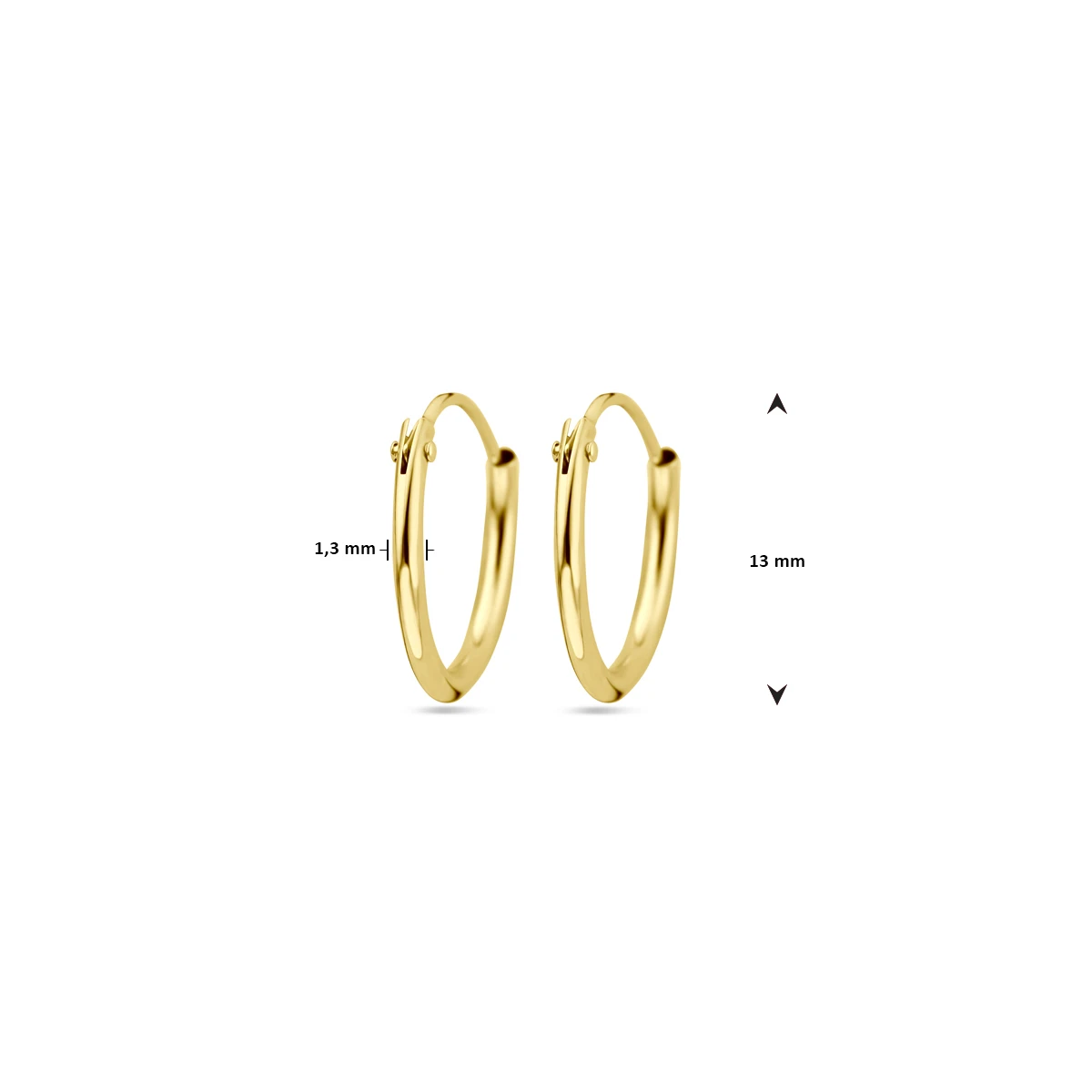 oorringen 1,3 mm ronde buis 14K geelgoud
