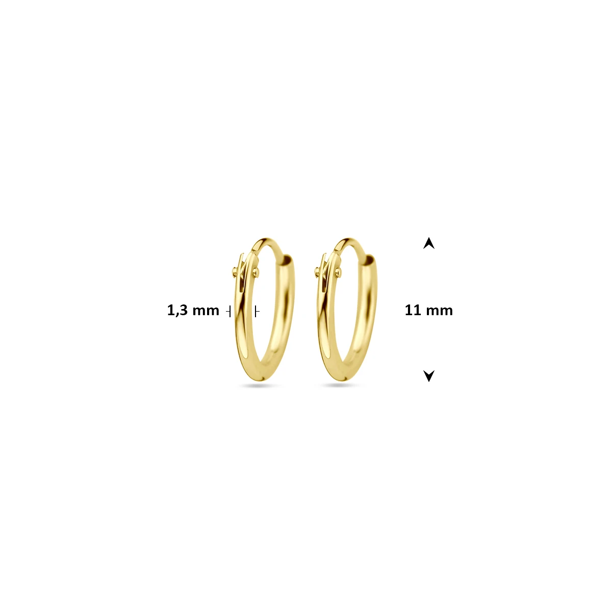 oorringen 1,3 mm ronde buis 14K geelgoud