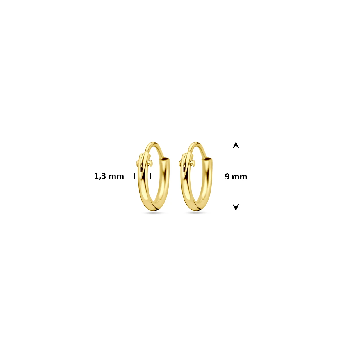 oorringen 1,3 mm ronde buis 14K geelgoud