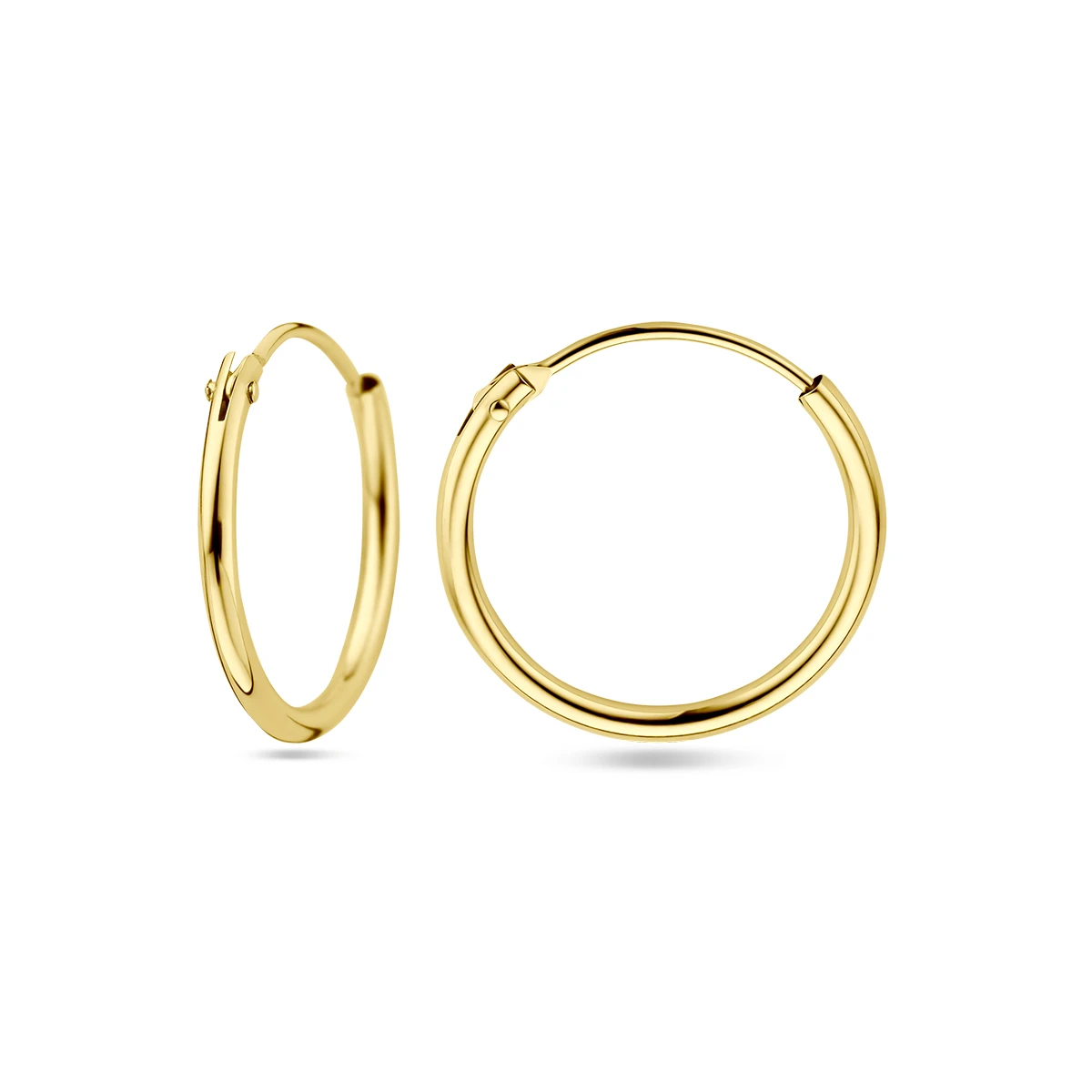 oorringen 1,3 mm ronde buis 14K geelgoud
