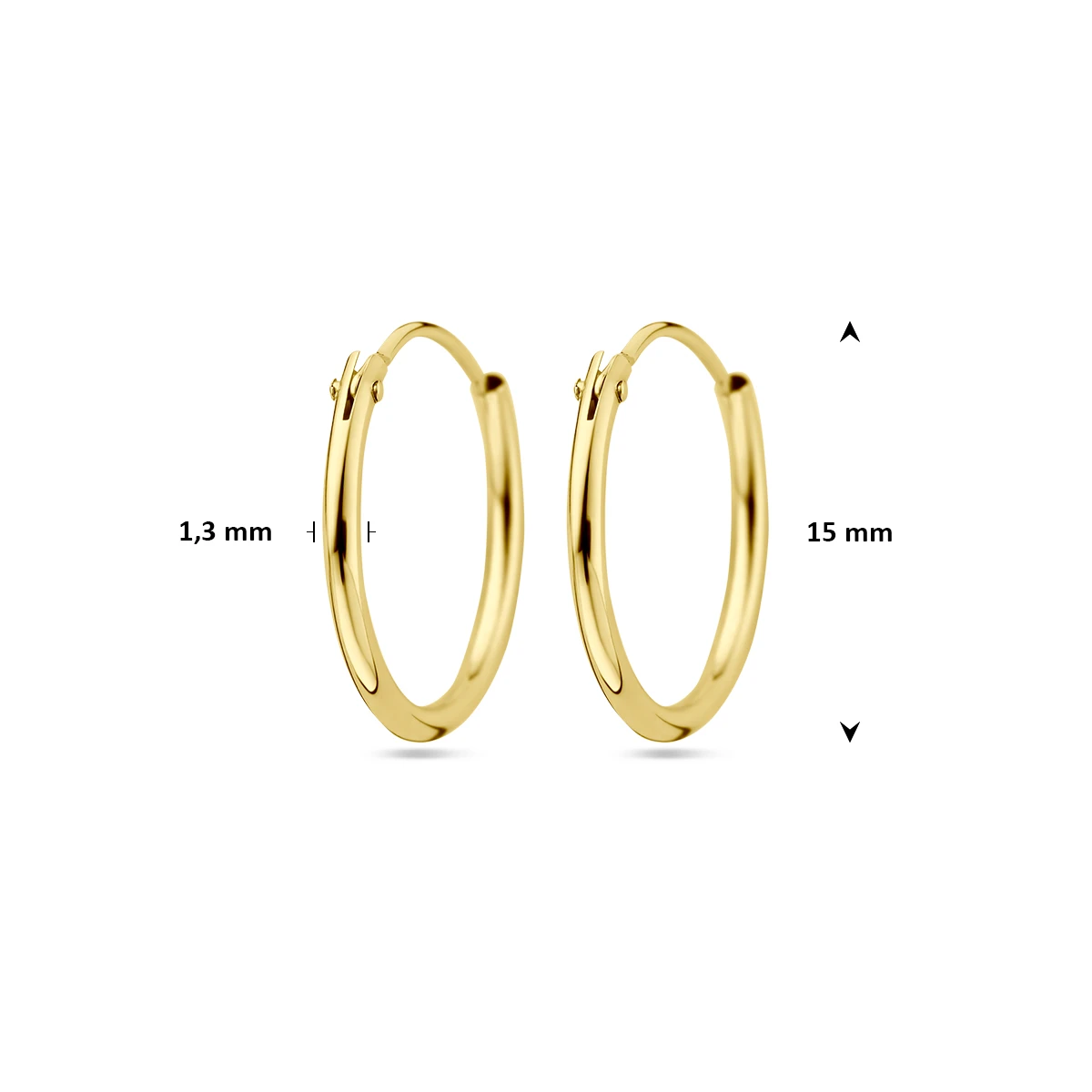 oorringen 1,3 mm ronde buis 14K geelgoud