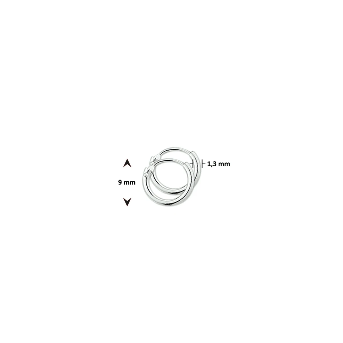 oorringen 1,3 mm  ronde buis 14K witgoud