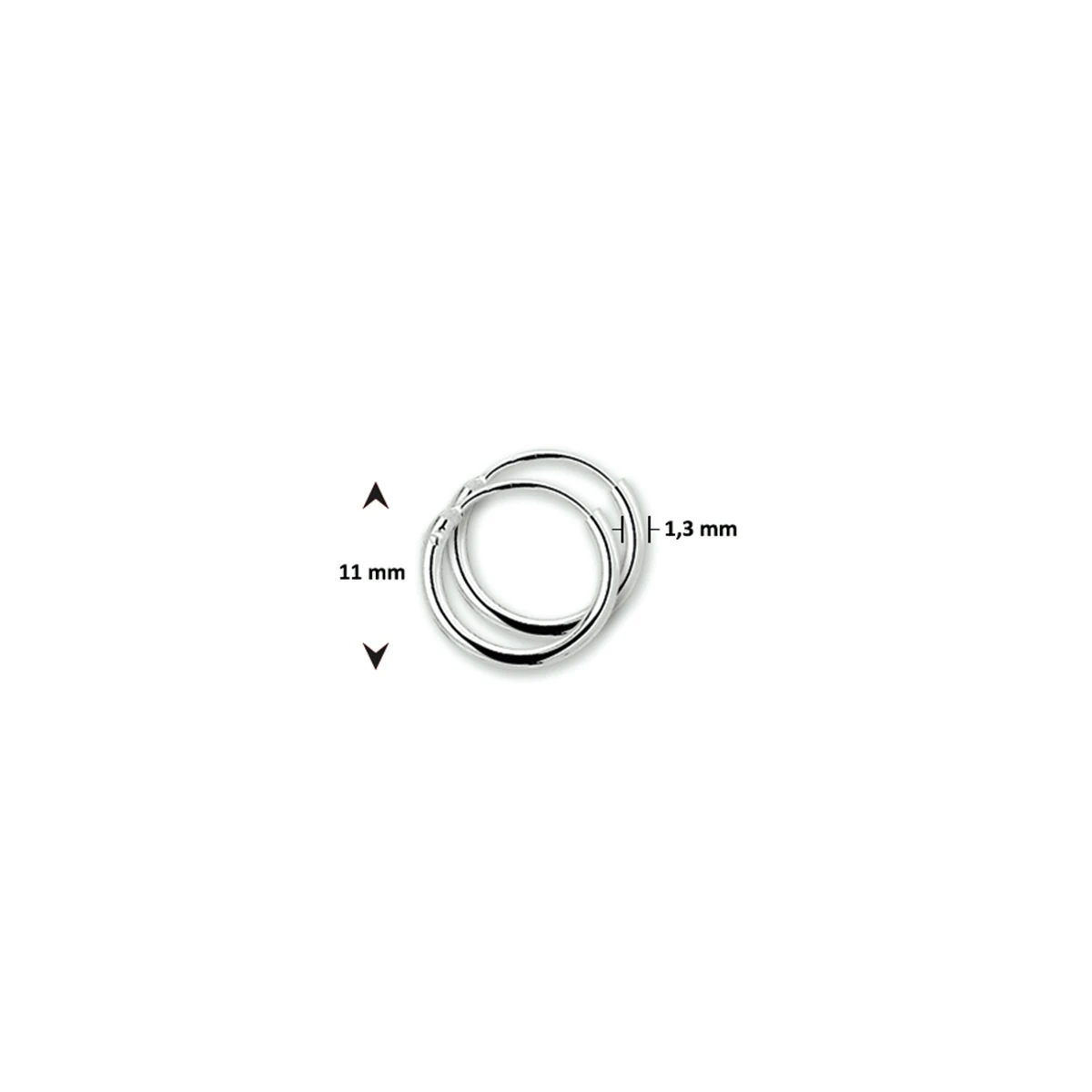 oorringen 1,3 mm  ronde buis 14K witgoud