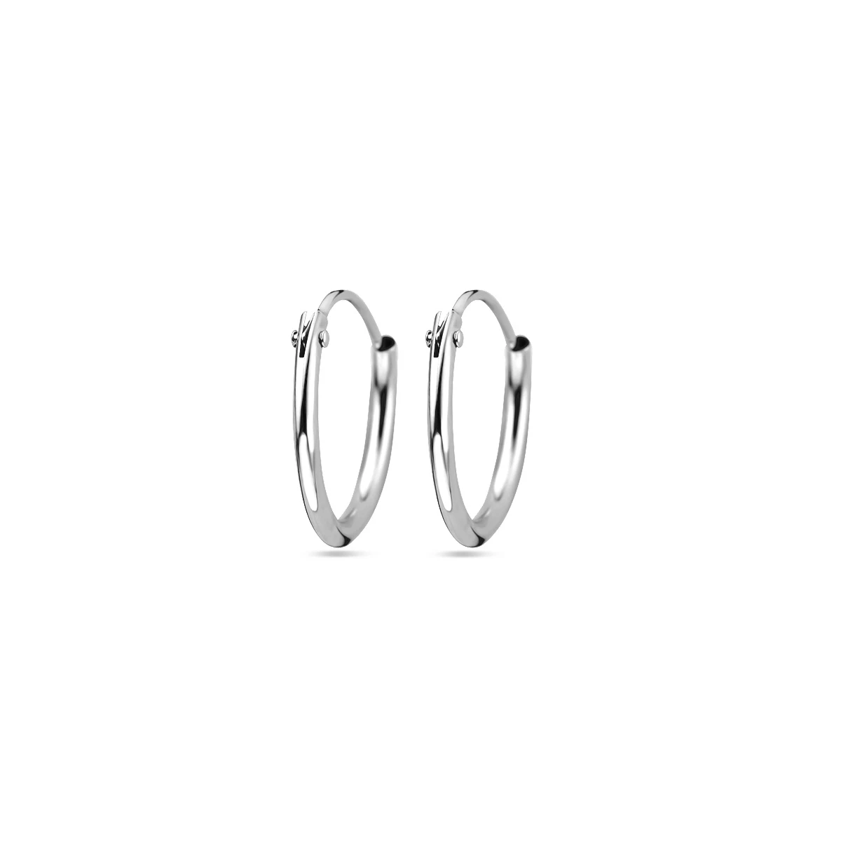 oorringen 1,3 mm  ronde buis 14K witgoud