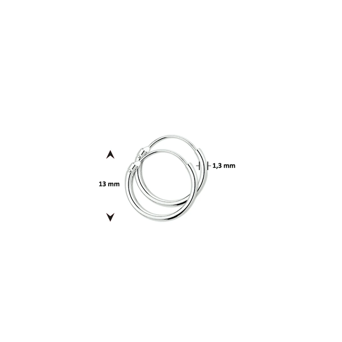 oorringen 1,3 mm  ronde buis 14K witgoud