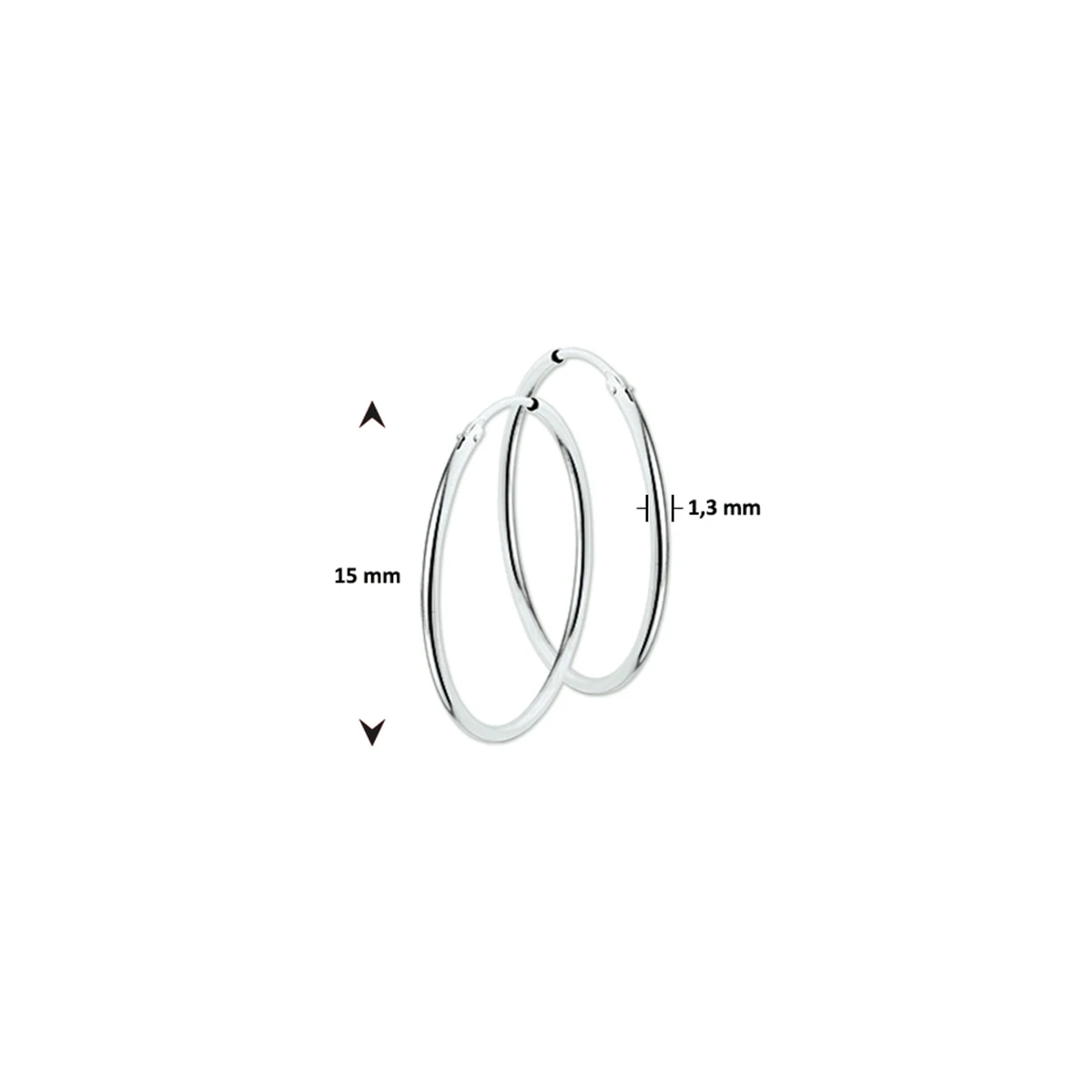 oorringen 1,3 mm  ronde buis 14K witgoud