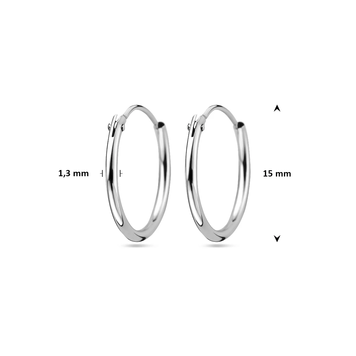 oorringen 1,3 mm  ronde buis 14K witgoud