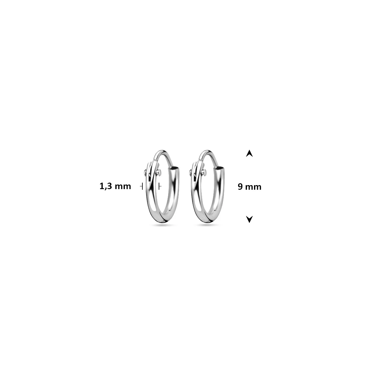 oorringen 1,3 mm  ronde buis 14K witgoud
